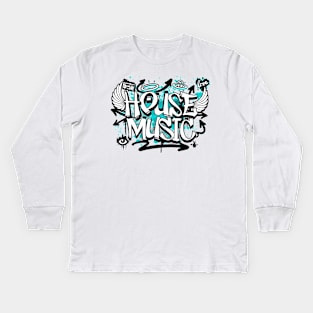 HOUSE MUSIC  - Graffiti Steez (Blue/Black) Kids Long Sleeve T-Shirt